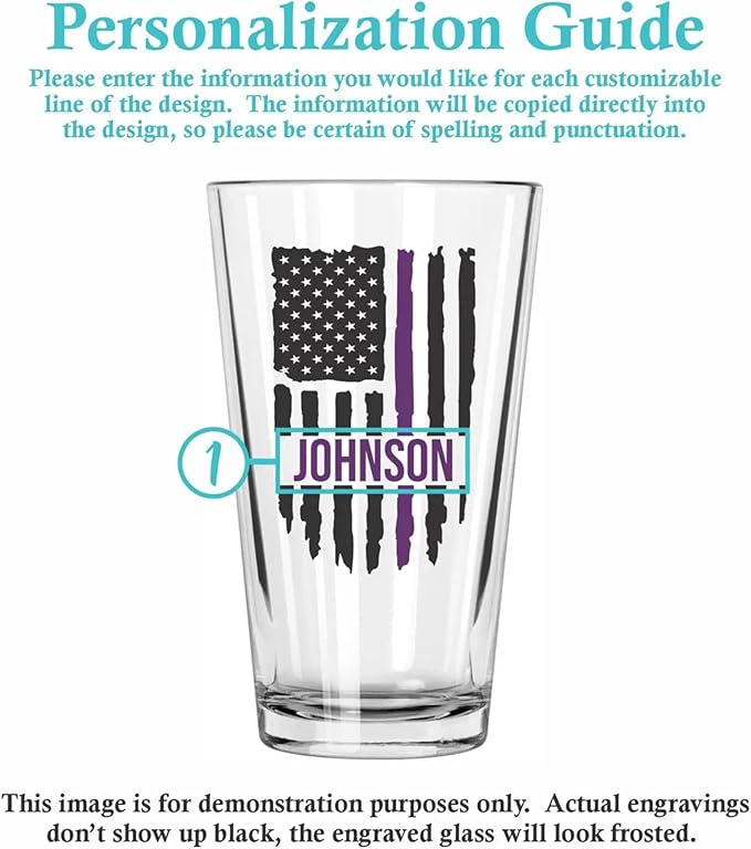 Blue Ridge Mountain Gifts - Thin Purple Line Pint Glass - Personalized Security Professional Glass, Security Officer Appreciation, Purple Line Merch, Custom Barware, The Thin American Flag