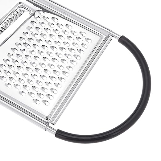 Amazon Basics Cheese Grater with Handle, Stainless Steel Zester, Rectangular, Non-Slip, Multifunction Tool for Kitchen Prep, Black