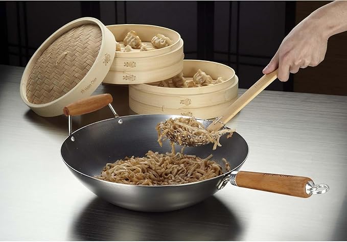 Helen's Asian Kitchen Wok, Carbon Steel and Bamboo, 14-Inches