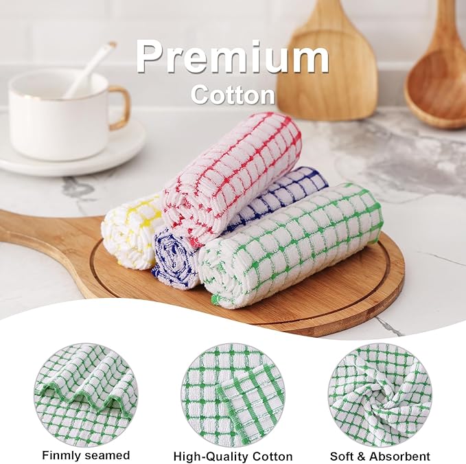 Kitinjoy Cotton 8 Pack Terry Kitchen Dish Cloths, 12 x 12 Inches Super Soft and Absorbent Dish Rags, Quick Drying Dish Towels for Washing Dishes, Mix Colour