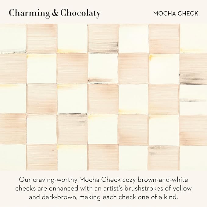 MACKENZIE-CHILDS Enamel Measuring Cup, Cute Measuring Cup with Pour Spout, 7-Cup Capacity, Brown-and-White Mocha Check