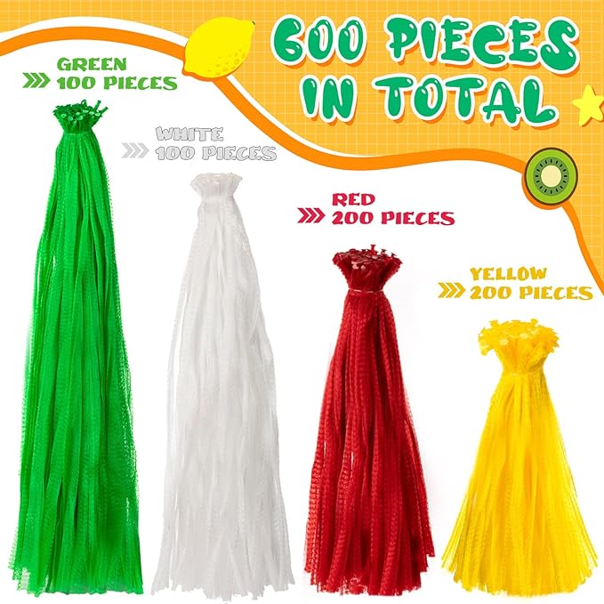 Treela 600 Pieces Reusable Mesh Bags Reusable Produce Seafood Onion Vegetable Storage Mesh Net Nylon Poly Bags for Crawfish Shellfish Crab Grocery Toys Fruits, 4 Sizes