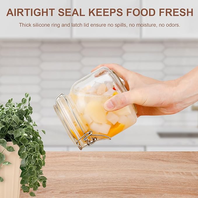 25oz Airtight Glass Jars with Lids, Set of 6 Food Storage Containers & Canisters, Clear Mason Jars with Clamp Seal for Canning, Cereal, Coffee, Pasta, Sugar, Beans & Spices