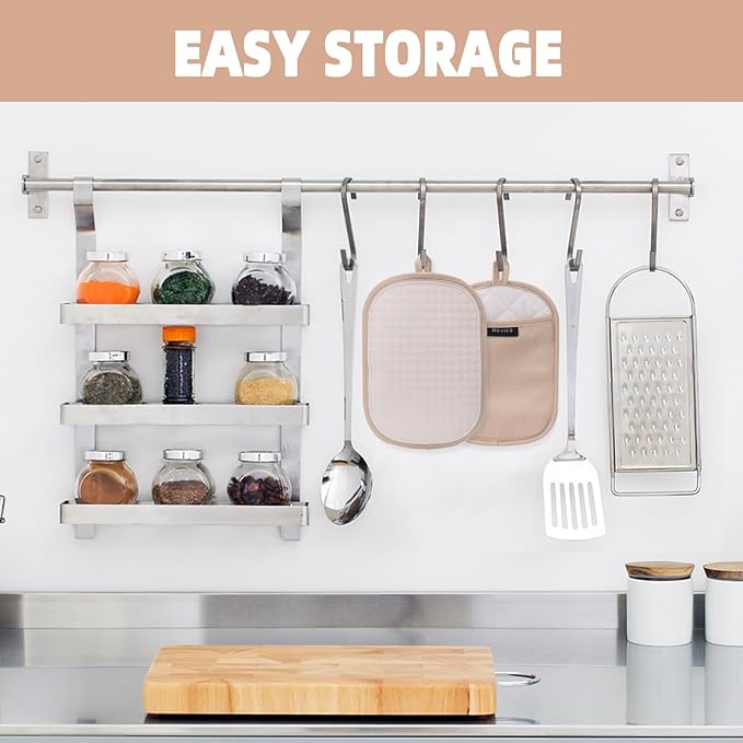 Hovico 2PCS Silicone Pot Holders, Oven Mitts Heat Resistant Hot Pads with Pockets, Non Slip Pot Holder for Kitchen Baking and Cooking| 9.8 x 7 Inches | Towel Cloth Interior Lining - Milkshake