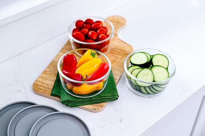 6-Piece Glass Food Storage Containers Set (3 Containers + 3 BPA-Free Lids) | 2-Cup, Leakproof | Microwave, Freezer, Oven & Dishwasher Safe | Ideal for Meal Prep & Pantry Organization