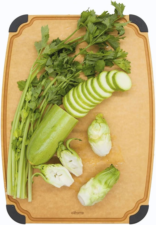 Elihome Essential Series Cutting Board for Kitchen- Natural Wood Fiber Composite, Dishwasher Safe, Eco-Friendly, Juice Grooves, Non-Slip Feet, Non-Porous, Reversible, BPA Free, X-Large -17" x 13"