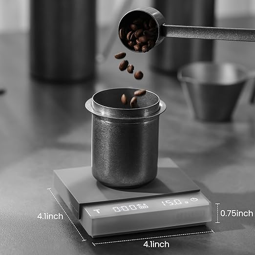MHW-3BOMBER Mini Coffee Scale with Auto Timing,Electronic Espresso Scale,Type-C Rechargeable Coffee Weight Scale,Tare Function,g/oz,LED Display,Digital Scale for Coffee/Kitchen,White ES6034W-OS