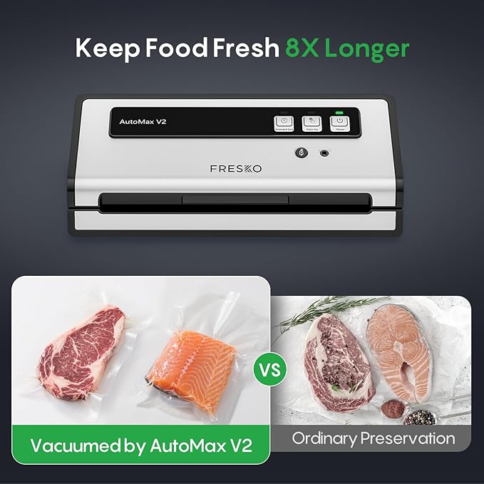 FRESKO Vacuum Sealer Machine with Automatic Bag Detection, Double Heat Seal, Compact Food Sealer, Easy to Use, Starter Kit