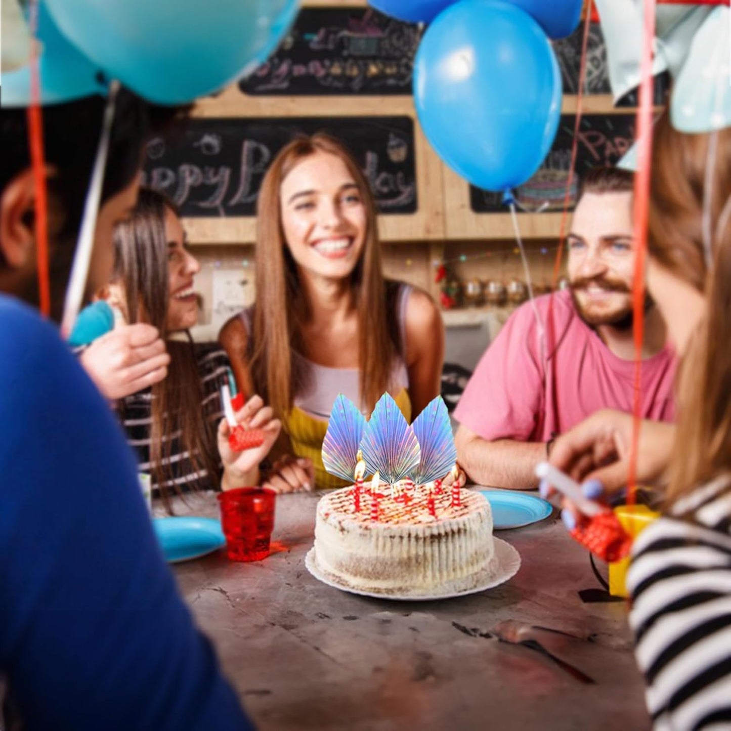 Gyufise 6Pcs Paper Palm Fan Cake Toppers Palm Spear Leaves Fan Cupcake Toppers Cake Insert Decorations Craft DIY Cake Bakeware Decoration for Birthday Party Wedding Party Decor Supplies Laser