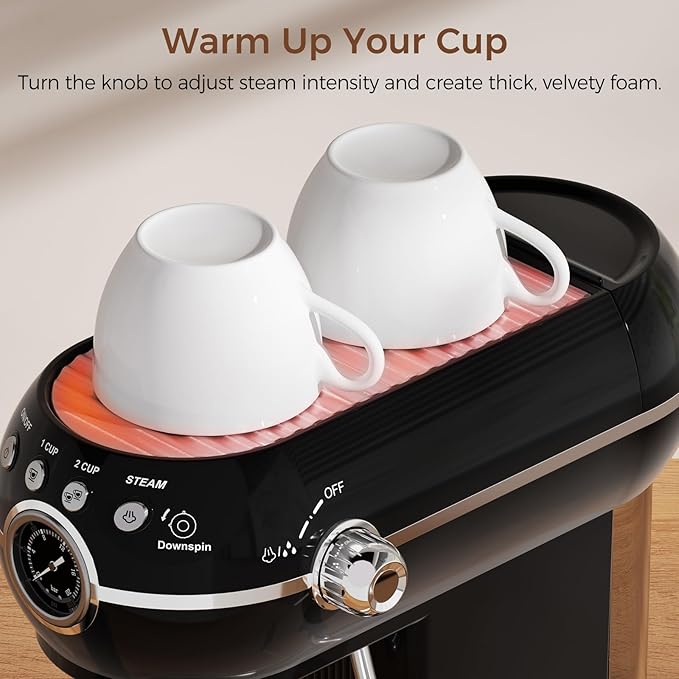 Espresso Machine with Milk Frother ，20 Bar Stainless Steel Espresso Maker with Milk Frother Steam Wand, Espresso Coffee Machine with Removable Water Tank (Black)