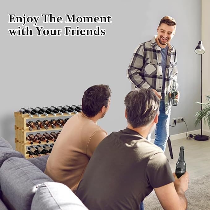 Bambloom Wine Rack Freestanding Floor, Wooden Stackable Bottle Storage Rack for Kitchen,Cellar. 36 Bottles Wine Holder Display Shelves for Champagne(Bamboo)