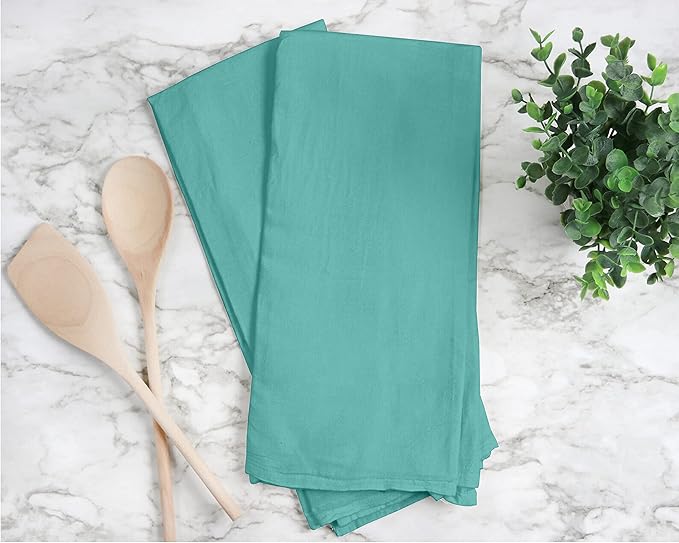 RUVANTI Flour Sack Towels 6 Pack 28x28 Inch, 100% Cotton Tea Towel, Reusable, Machine Washable, Absorbent BarTowels - Dish Cloth Perfect for Drying Dishes & Cleaning - Turquoise