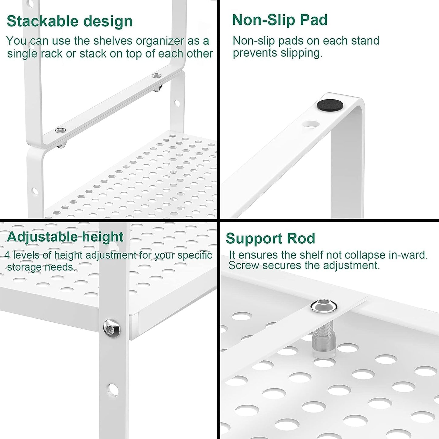 iPEGTOP 3 Pack Large Expandable Cabinet Storage Shelf, Heavy Duty Stackable Steel Metal Spice Rack Adjustable Height Home Office Pantry Garage Shelves for Counter Kitchen Organization, White