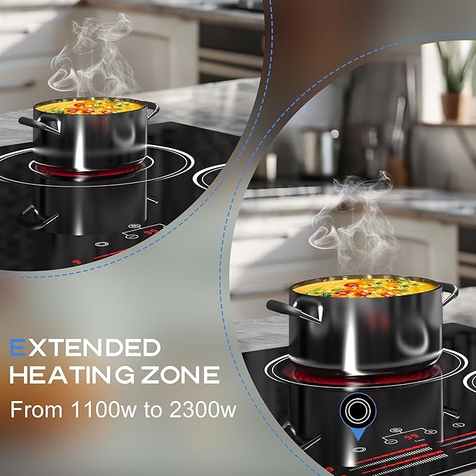 Electric Cooktop 30 Inch, 4 Burner Electric Stove with Slide Control, Built-in Radiant Electrical Cooktop 6500W, 9 Power Level & Safety Lock, Timer, Residual Heat Indicator 220V(No Plug) Nefaracy