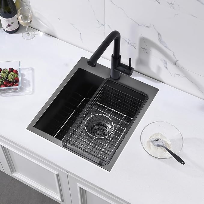 15 Black Drop In Kitchen Bar Sink, ZDHHT 15 x 18 x 10 Inches 16 Gauge T304 Black Stainless Steel Topmount Small Kitchen Sink Bar Prep Outdoor Sink RV Sink
