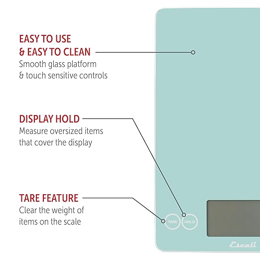 Escali Arti Classic Digital Coffee Scale Espresso Scale and Countertop Food Scale, 15-Pound Capacity, Teal
