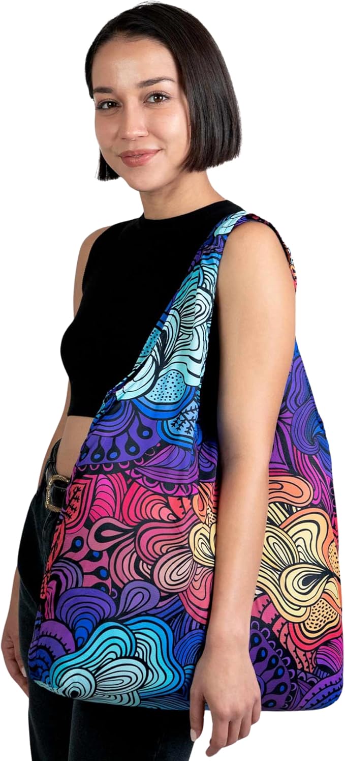 Nanobag Ultra-Lightweight Heavy Duty Foldable Tote for Women & Men, Reusable Grocery & Travel Bag, Packable Collapsible Compact Market Essential (XL Psychedelic)