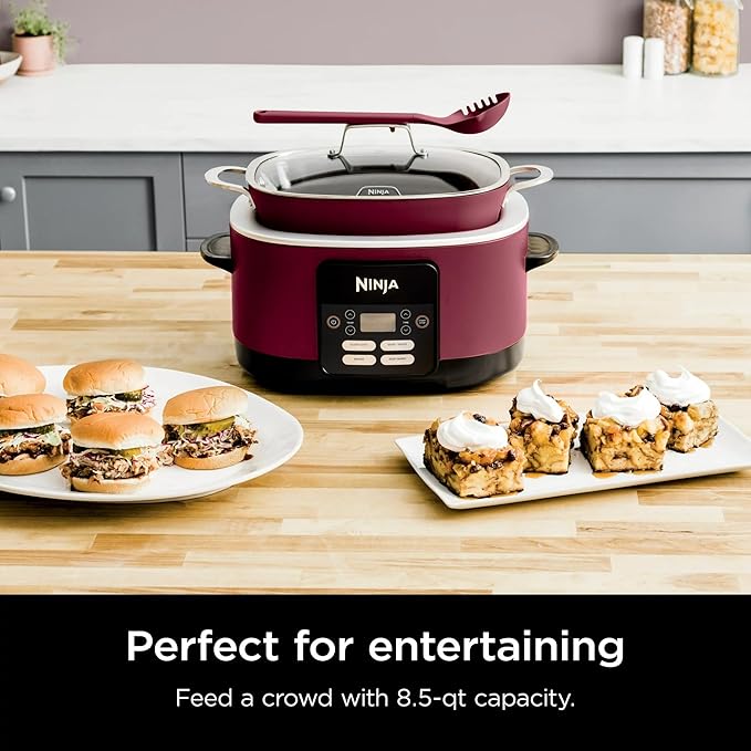Ninja MC1000 Foodi PossibleCooker 8.5 Quart Multi-Cooker,with 4-in-1 Slow Cooker,Dutch Oven & More,Glass Lid & Integrated Spoon,Nonstick,Oven Safe Pot to 500°F,Cherry Tarte (Renewed)