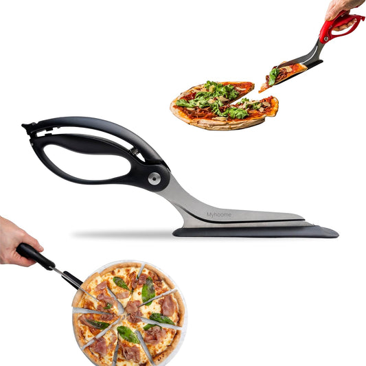 Generic MyHoome Non-stick Pizza Scissors with Secure Grip Base - Food-Grade Stainless Steel Pizza Cutter - Cutter and Pizza Server - Easy-to-Use and Clean Pizza Cutters., Black