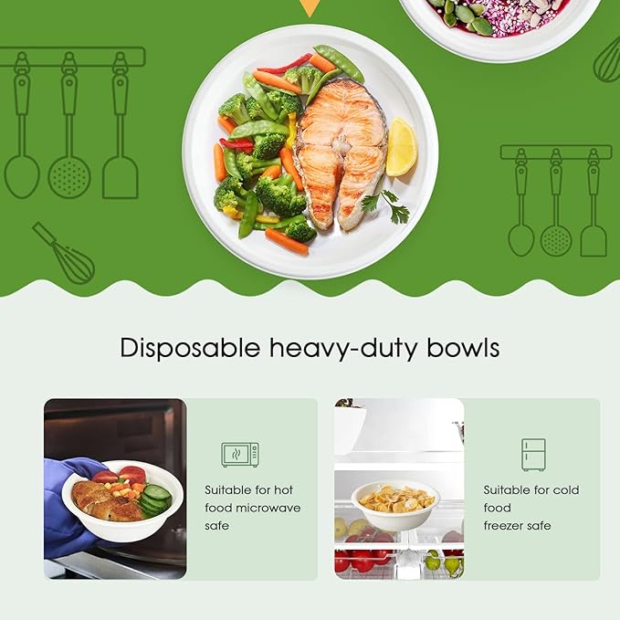 ECOLipak 150 Pack 12 oz Paper Bowls Disposable, Heavy-Duty Biodegradable Compostable Bowls Made of Natural Sugarcane Bagasse, Suitable for Salad, Dessert, Milk, Cereals