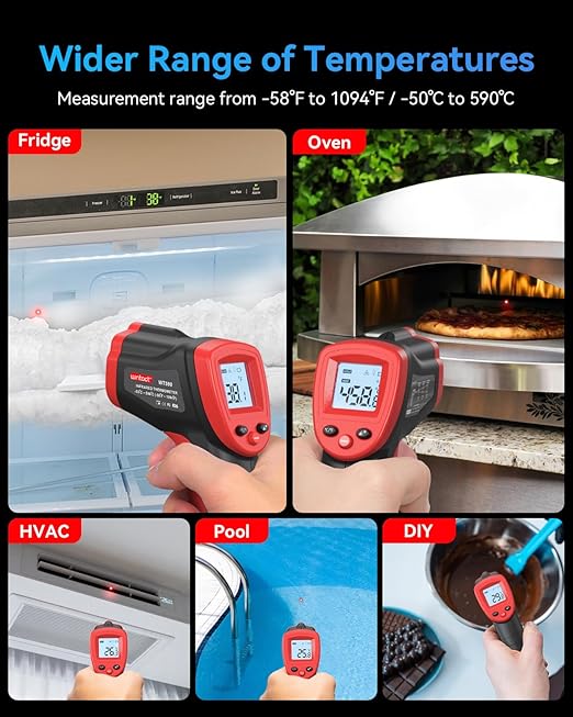 Wintact Infrared Thermometer Temperature Gun -58℉ to 1094℉, Digital IR Heat Surface Temp Gun, Non-Contact Laser Thermal Gun for Cooking Food, BBQ, Pizza Oven, Grill, Griddle Accessories
