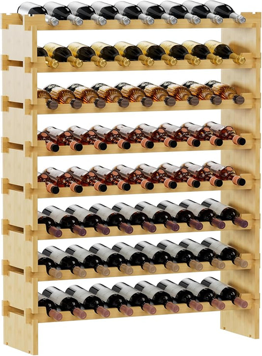 Bambloom Wine Rack Freestanding Floor, Wooden Stackable Bottle Storage Rack for Kitchen,Cellar. 72 Bottles Wine Holder Display Shelves for Champagne(Bamboo)