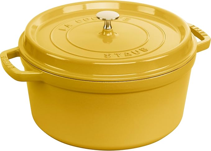 Staub Cast Iron Round Cocotte, Dutch Oven, 7-quart, serves 7-8, Made in France, Citron