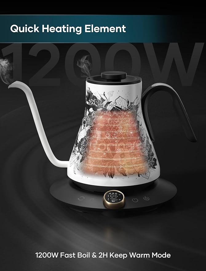 Cocinare FLOW M9 Electric Gooseneck Kettle, ±1℉ Temperature Control for Pour-over Coffee & Tea, Stainless Steel Interior, Quick Heating for Boiling Water (New Blossom)