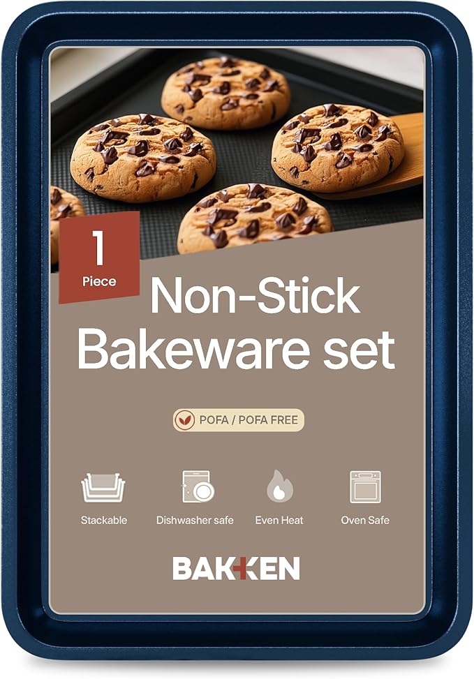 BAKKEN Kitchen Baking Pans - Nonstick Blue Coating, 13.58’’ × 9.65’’ Commercial Grade Carbon Steel Cookie Sheet, Diamond Texture Bottom, PFOA, PFOS, PTFE Free, Oven Safe Tray (450°F), Blue