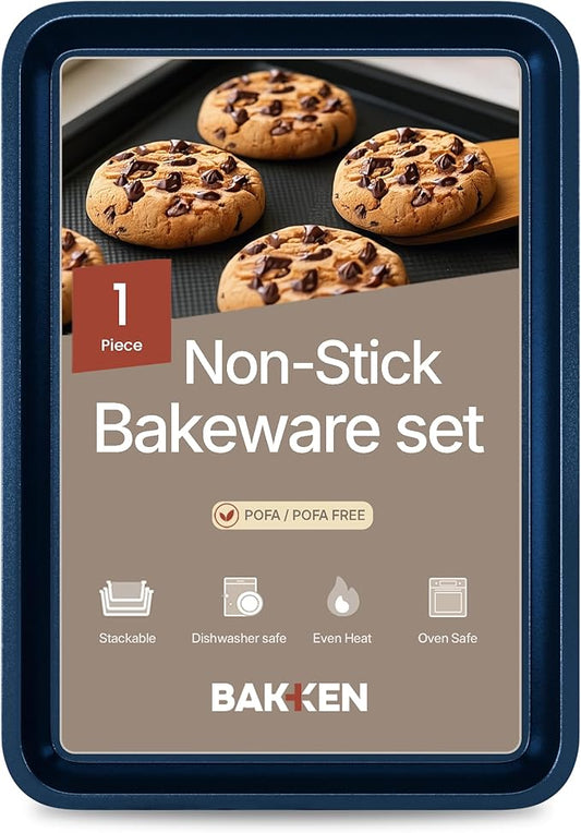 BAKKEN Kitchen Baking Pans - Nonstick Blue Coating, 13.58’’ × 9.65’’ Commercial Grade Carbon Steel Cookie Sheet, Diamond Texture Bottom, PFOA, PFOS, PTFE Free, Oven Safe Tray (450°F), Blue