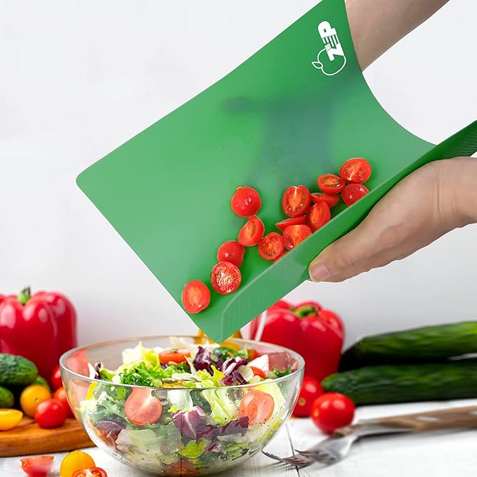 ZVP Flexible Plastic Cutting Board Mats Set of 5, Colorful Chopping Boards with Food Icon for Kitchen, BPA Free, Non-Slip Back, Non Porous, Dishwasher Safe Rainbow