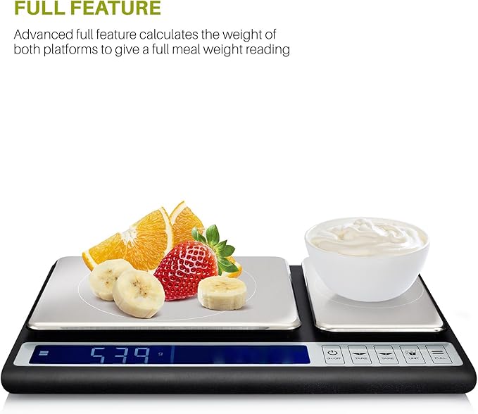 Smart Weigh Dual Platform Digital Kitchen Scale Stainless Steel Culinary Kitchen Scale 10 kilograms x 0.01 Grams High Precision Digital Food Scale Tare Function LCD w/Backlit for Baking Cooking Food