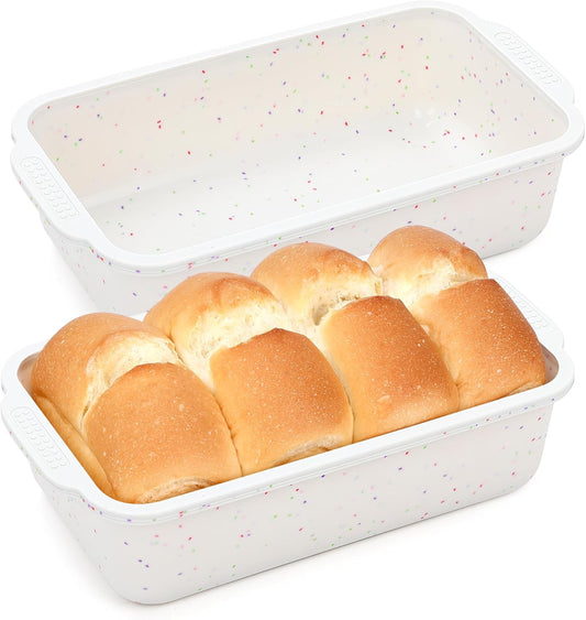 2 Pcs Silicone Bread Loaf Pan Nonstick Silicone Loaf Pans for Baking 9x5 inch Large Bread Mold with Metal Reinforced Frame(Cream)