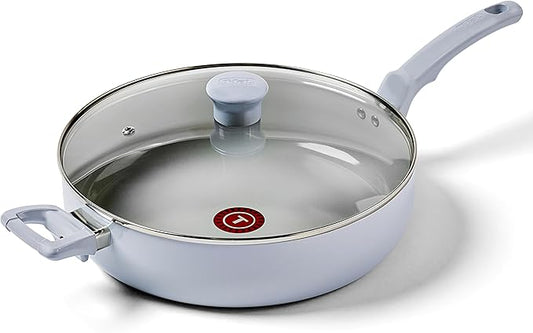 T-Fal Refresh Ceramic Nonstick Saute Pan with Lid 5 Qt, Cooking Pans Nonstick, Oven Safe up to 350°F Cookware, Stay-Cool Handle, Skillet, Blue