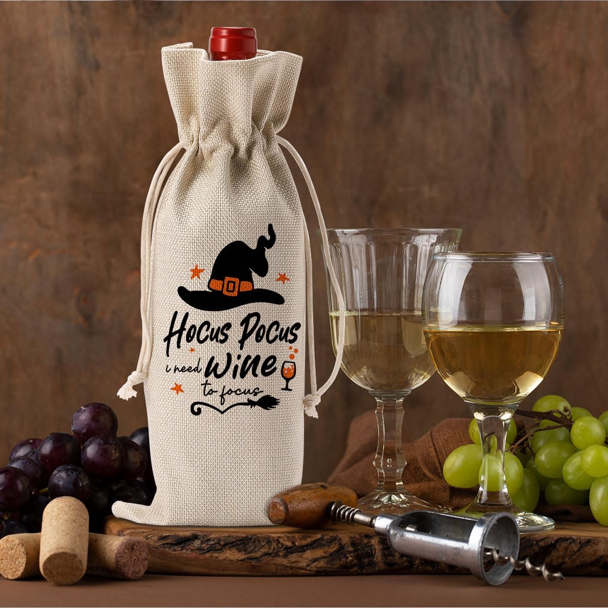Funny Hocus Pocus Witch Decor Halloween Witchy Decor Witch Wine Bag Gifts Halloween Party Supplies Home Decorations Wine Accessories for Wine Lovers Women Men Friend