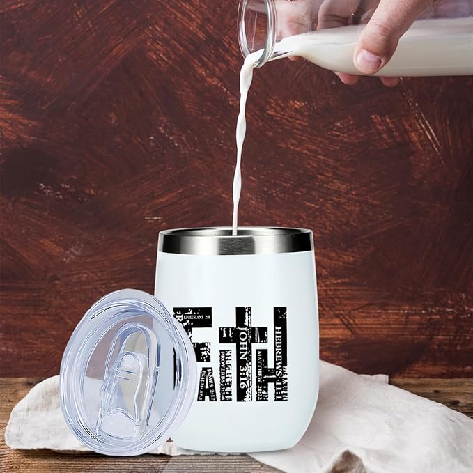 Inspirational Faith Christian Gifts for Women Men Wine Tumbler Insulated Wine Glasses 12 oz Tumbler with Lid Bible Verse Religious Gifts for Her Him Mom Grandma Coworker Boss Birthday Christmas