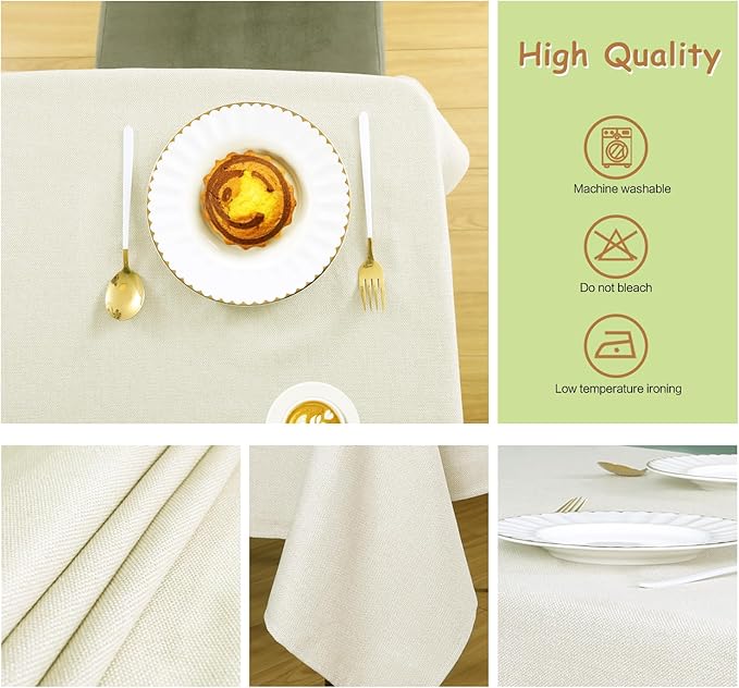 Table Cloth Rectangle Table Cover 55x71 Inches Faux Linen Wrinkle Free and Waterproof Beige Rectangle Tablecloth for Kitchen Dining Party Buffet Wedding