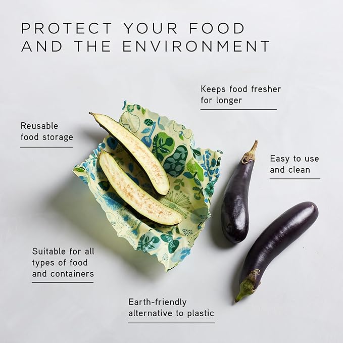 Honeybee Beeswax Wraps - Banksia Pattern Beeswax Roll -Certified Organic Cotton Beeswax Wrap - Reusable Beeswax Wrap for Food - Plastic Wrap & Sandwich Bags Alternative - 40’’ x 13’’