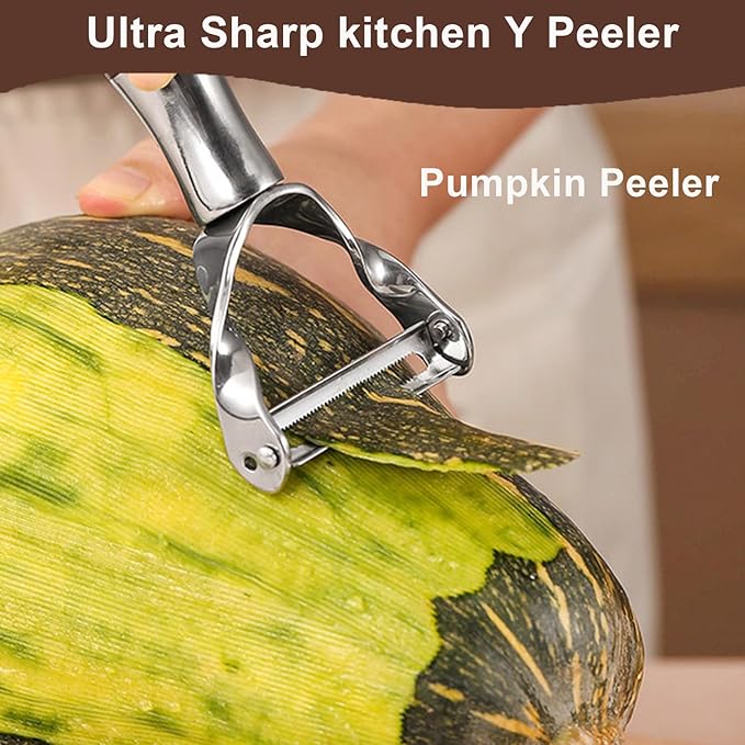 Premium Vegetable Peeler - Stainless Steel Serrated Y Potatoe Peeler for Veggie, Carrots, Apples - Ultra Sharp Swivel Blade Fruit Peeler with Ergonomic Natural Wood Handle