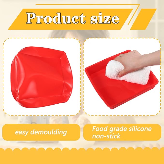Geetery Set of 4 Silicone Square Cake Pan Silicone Brownie Pan Nonstick Baking Mold for Muffin Bread Rice Crispy Lasagna Pie, Red(7.5 x 7.5 x 1.5 Inches)