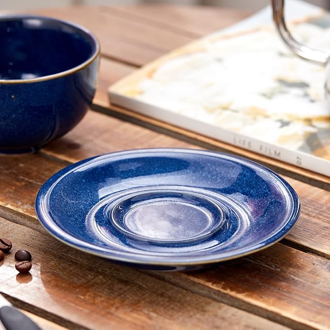 Vintage Design 12 oz Ceramic Latte Art Cappuccino Barista Cup with Saucer (Dark Blue)