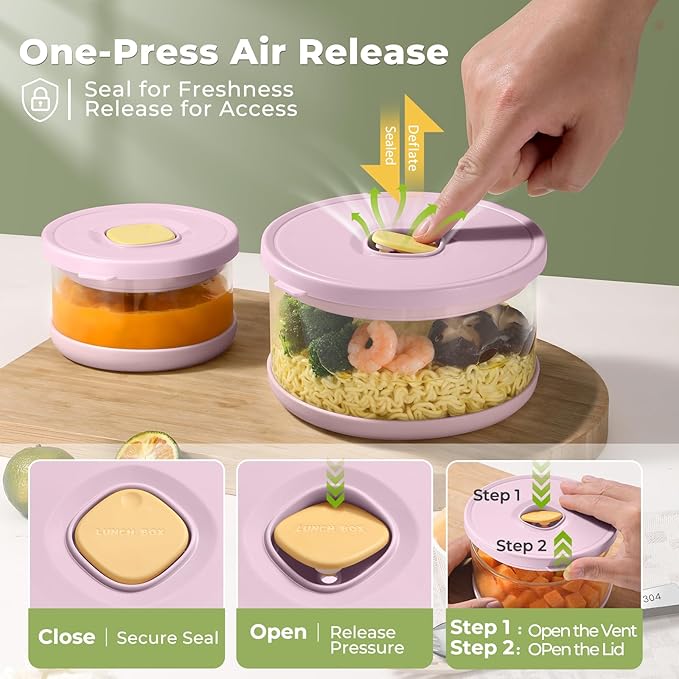 Glass Food Storage Containers with Airtight Lids, 33.8oz & 11.8oz High-Borosilicate Glass Meal Prep Containers with Spork, Bento Lunch Boxes for Salad, Ramen, Soup, Snacks, Fruit - 2 Pack, Pink