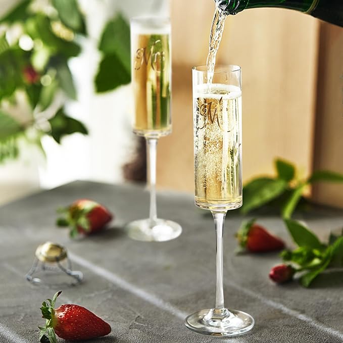 Topsky Mr & Mrs Crystal Champagne Flutes set of 2,Bride & Groom Toasting Glass,Modern & Elegant,Unique Gifts for Wedding, Anniversary,Engagement,Christmas, Birthday,7oz