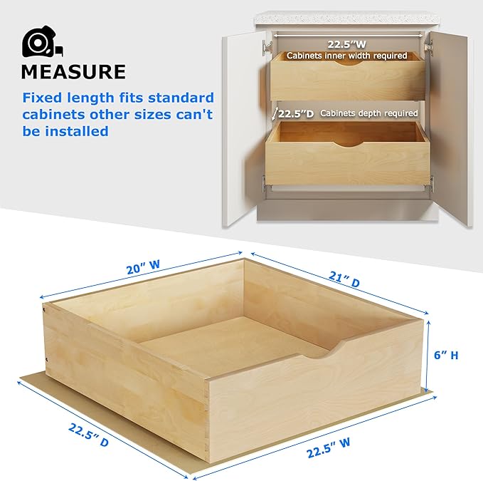 20" W x 22" D Soft Close Pull Out Drawers for Kitchen Cabinets, Slide Out Drawers for Kitchen Cabinets, Cabinet Pull Out Shelves