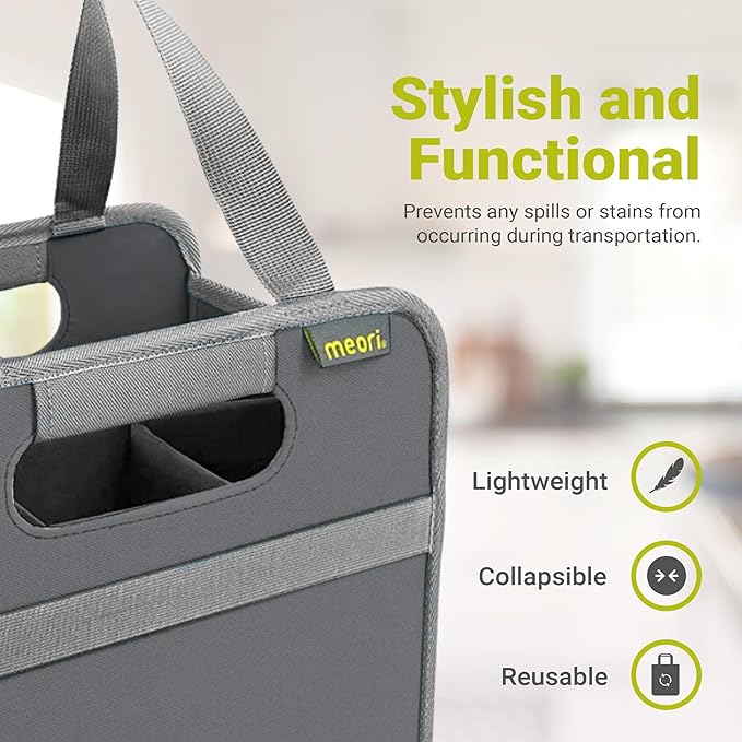 meori Foldable 6 Bottle Wine Tote Liquor Spirits Tastings Grocery Shopping Glass Dividers Travel Hostess Gift, granite grey (A100764)