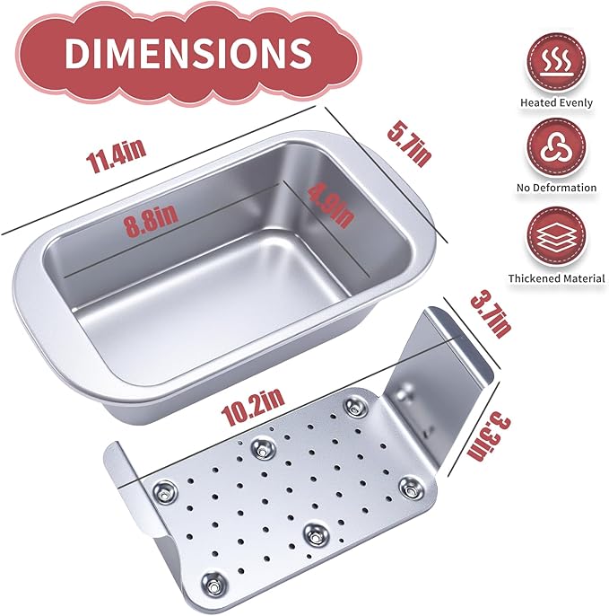 9x5 Meatloaf Pan with Drain Tray, 2-SET Nonstick Baking Loaf Pan for Roasting Meat, Bread, Turkey Meatloaf, Oven-Safe Healthy Baking Pan for Meatloaf, Banana Bread, Sandwich(Silver)