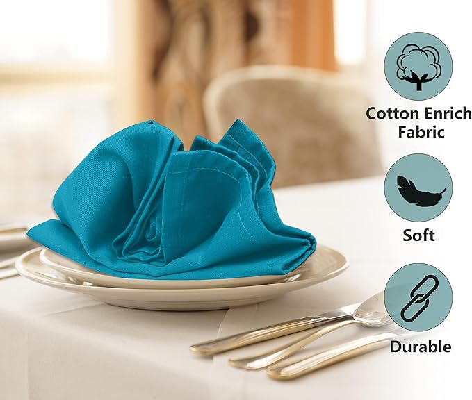 Ruvanti Cloth Napkins Set of 4, 18x18 Inches Napkins Cloth Washable, Soft, Durable, Absorbent, Cotton Blend. Table Dinner Napkins Cloth for Hotel, Lunch, Restaurant, Wedding Parties - Teal