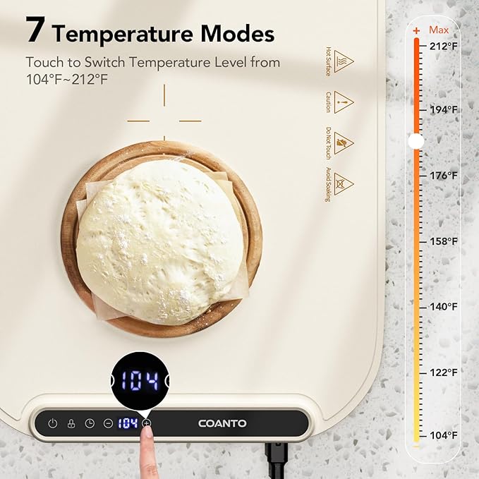 Coanto Food Warming Mat, Electric Warming Tray for Buffets & Parties, Silicone Heating Mat with 7 Temperature Settings, Roll-Up Storage, 17.91"x12.8", Beige