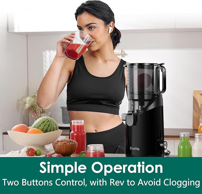 Cold Press Juicer Machines, Slow Masticating Juicer with 5.3" Extra Large Feed Chute Fit Whole Fruits & Vegetables, Self Feeding Effortless for Batch Juicing, BPA Free 250W (Matte Black, 1.8L)