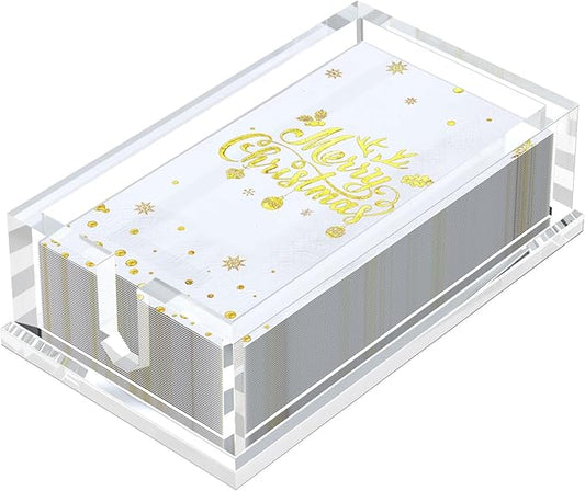 Napkin Holder for Table, Acrylic Napkin Paper Towel Holder for Kitchen, Clear Acrylic Guest Towel Holder Tray for Bathroom, Cocktail Napkin Holder for Dinner (Rectangle Clear 0.4+0.47in Thickness)